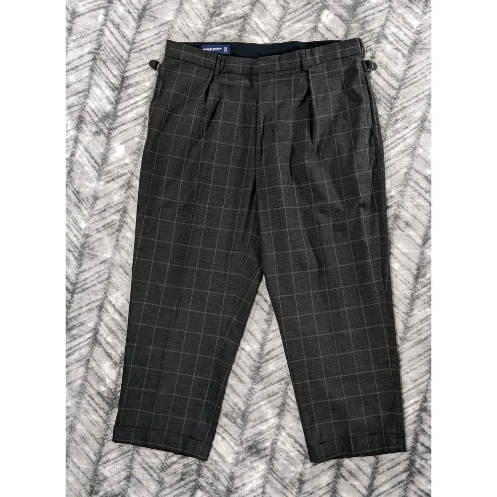 Vtg Polo Ralph Lauren Pants Windowpane Side Adjust Buckles Cuff Pleated 38x26.5
